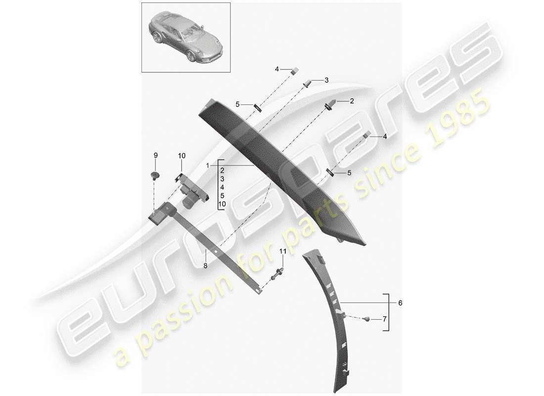 porsche 2018 (991-2 turbo) diagrama de piezas del pilar a