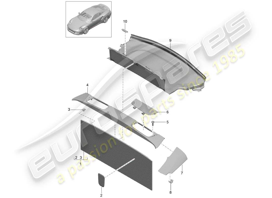 porsche 2018 (991-2 turbo) recubrimiento diagrama de piezas