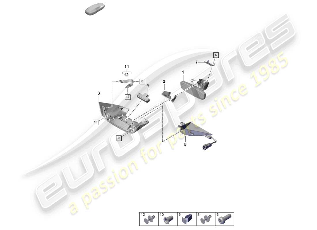 porsche 2023 (cayenne e3 pa) diagrama de piezas de accesorios del espejo interior