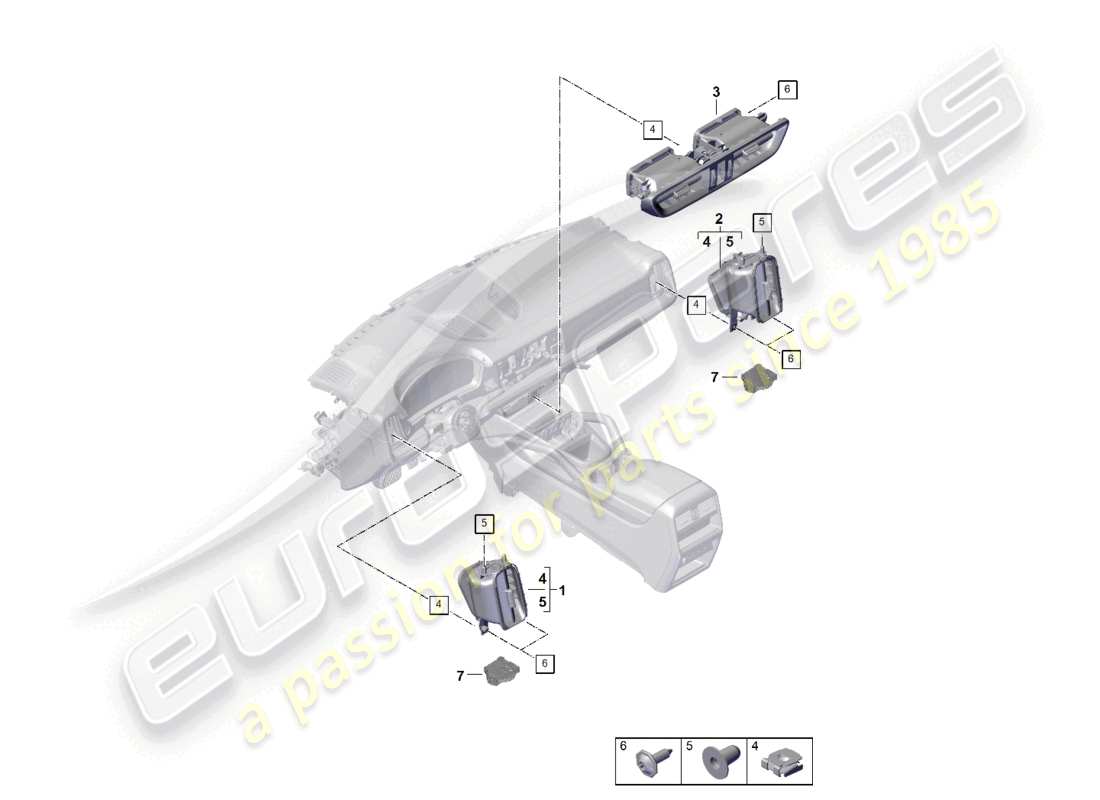 porsche 2023 (cayenne e3 pa) diagrama de piezas del tablero de ventilación delantero