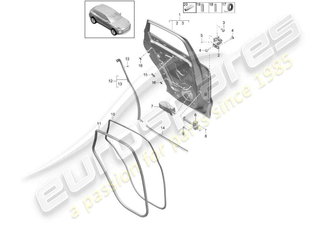 porsche 2021 (macan) accesorios para la carcasa de la puerta trasera diagrama de piezas
