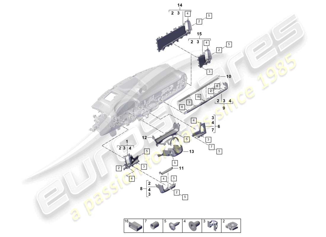 porsche 2023 (cayenne e3 pa) diagrama de piezas de accesorios del panel de instrumentos delantero