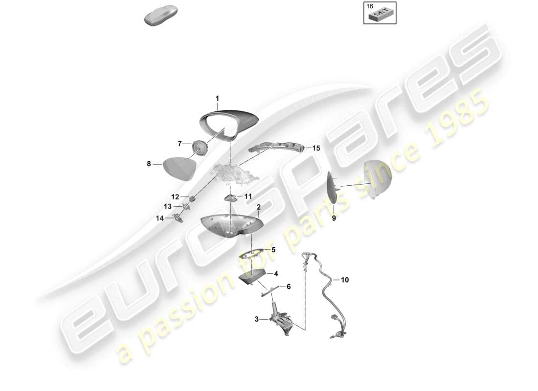 porsche 2024 (cayenne e3 pa) diagrama de piezas de accesorios del espejo exterior