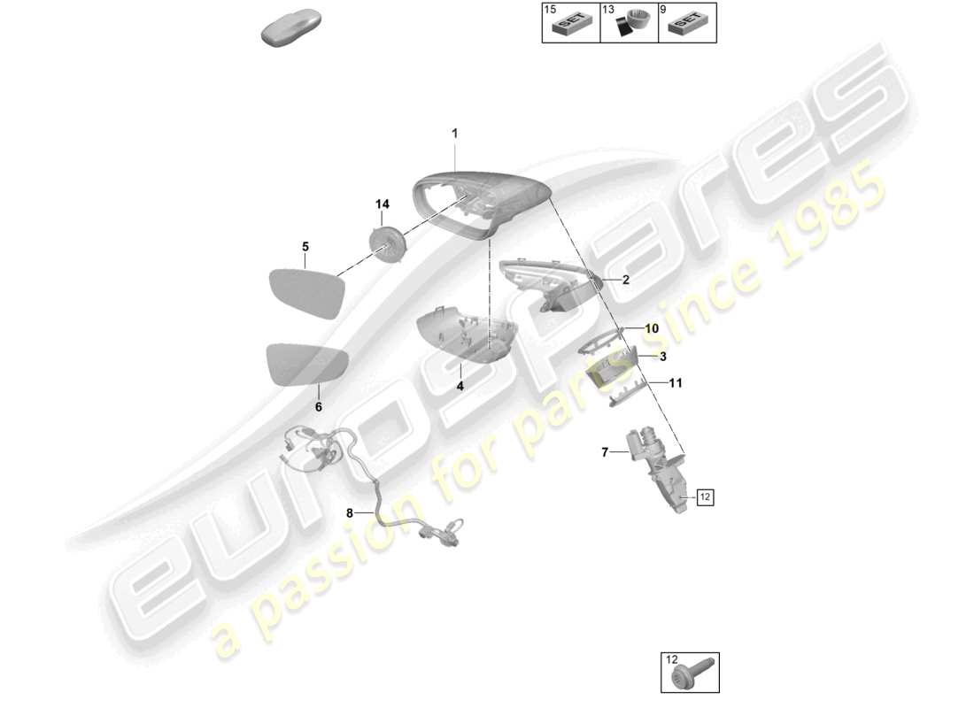 porsche 2026 (992-2 gt3) diagrama de piezas de accesorios del espejo exterior