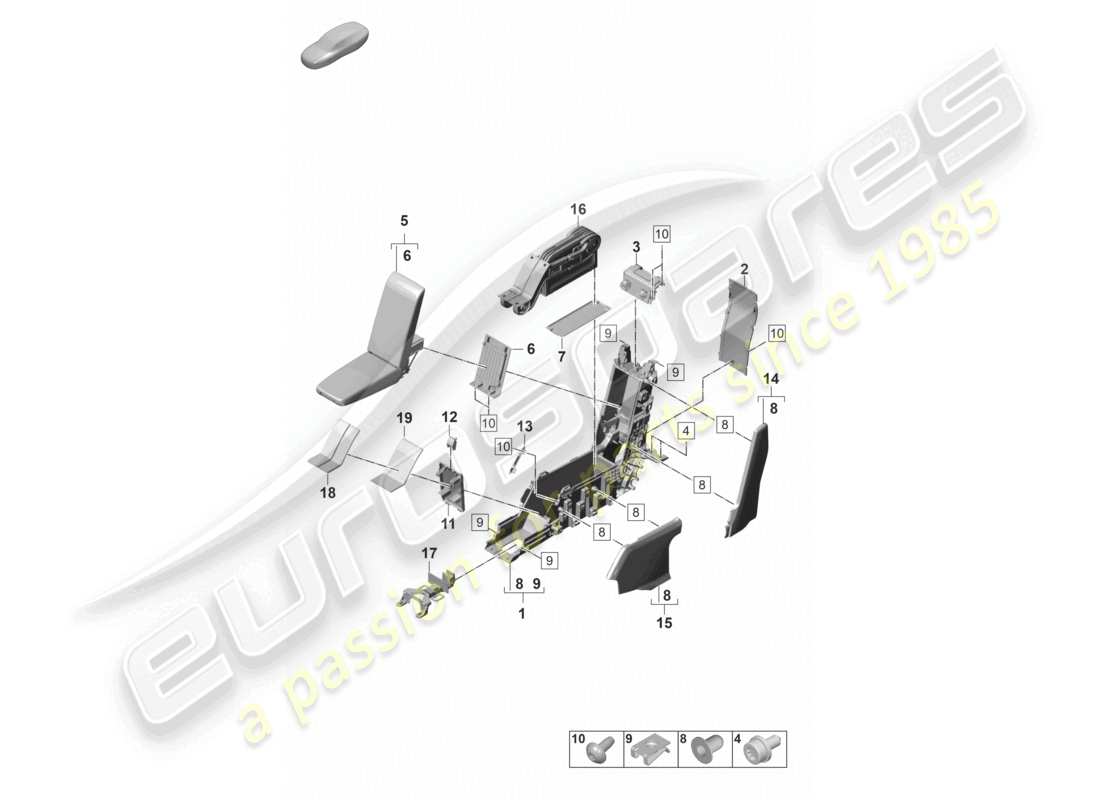 porsche 2022 (panamera 971-2) diagrama de piezas comerciales de la consola central trasera
