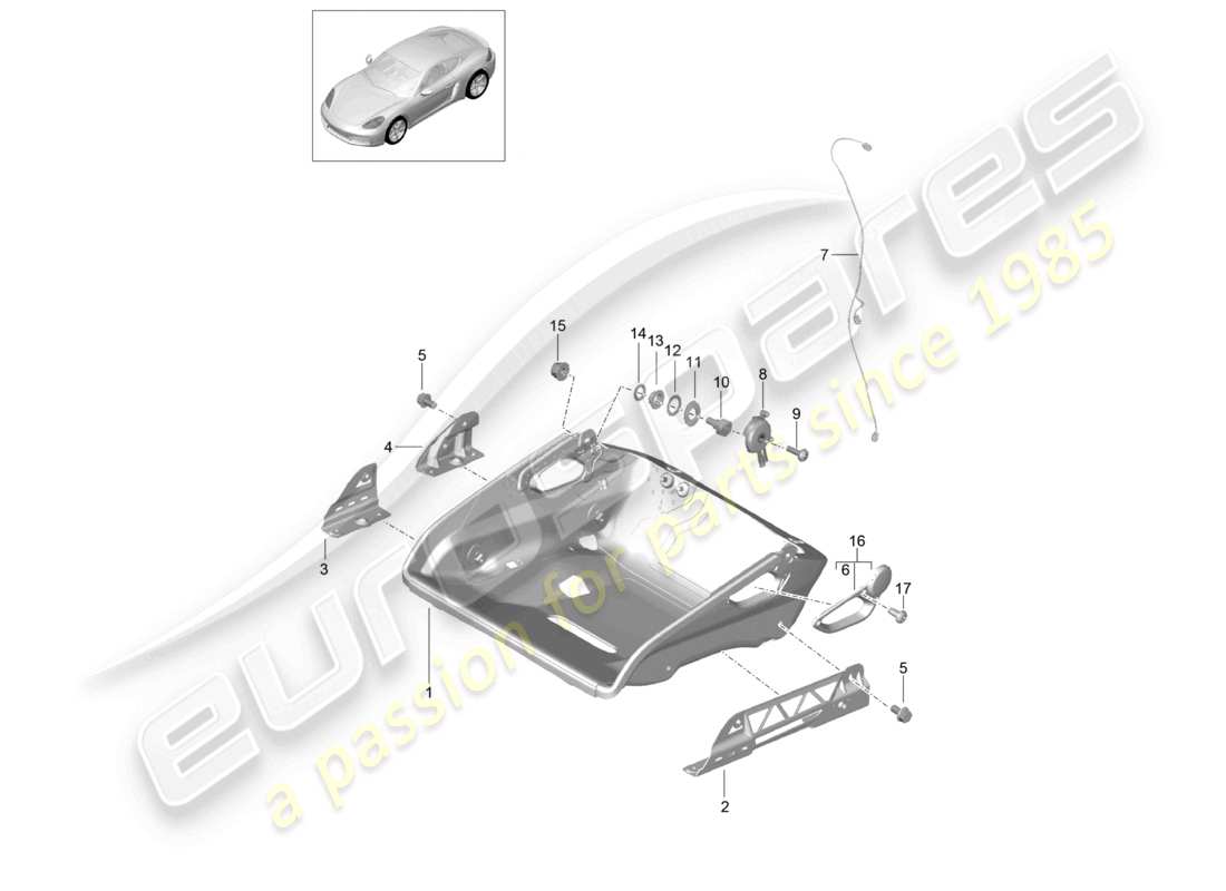 porsche 2025 (718 cayman) asiento de cubo bastidor del asiento plegable accesorios diagrama de piezas