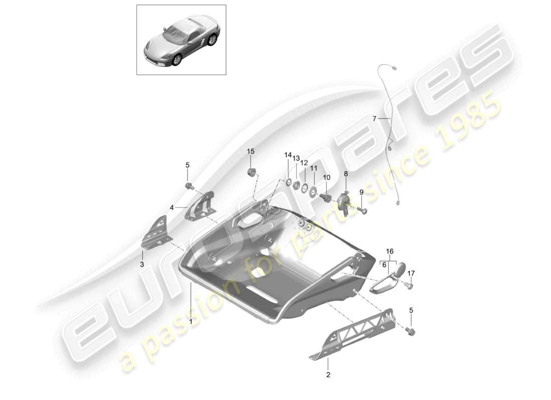 porsche 2021 (718 boxster) asiento de cubo bastidor del asiento plegable accesorios diagrama de piezas