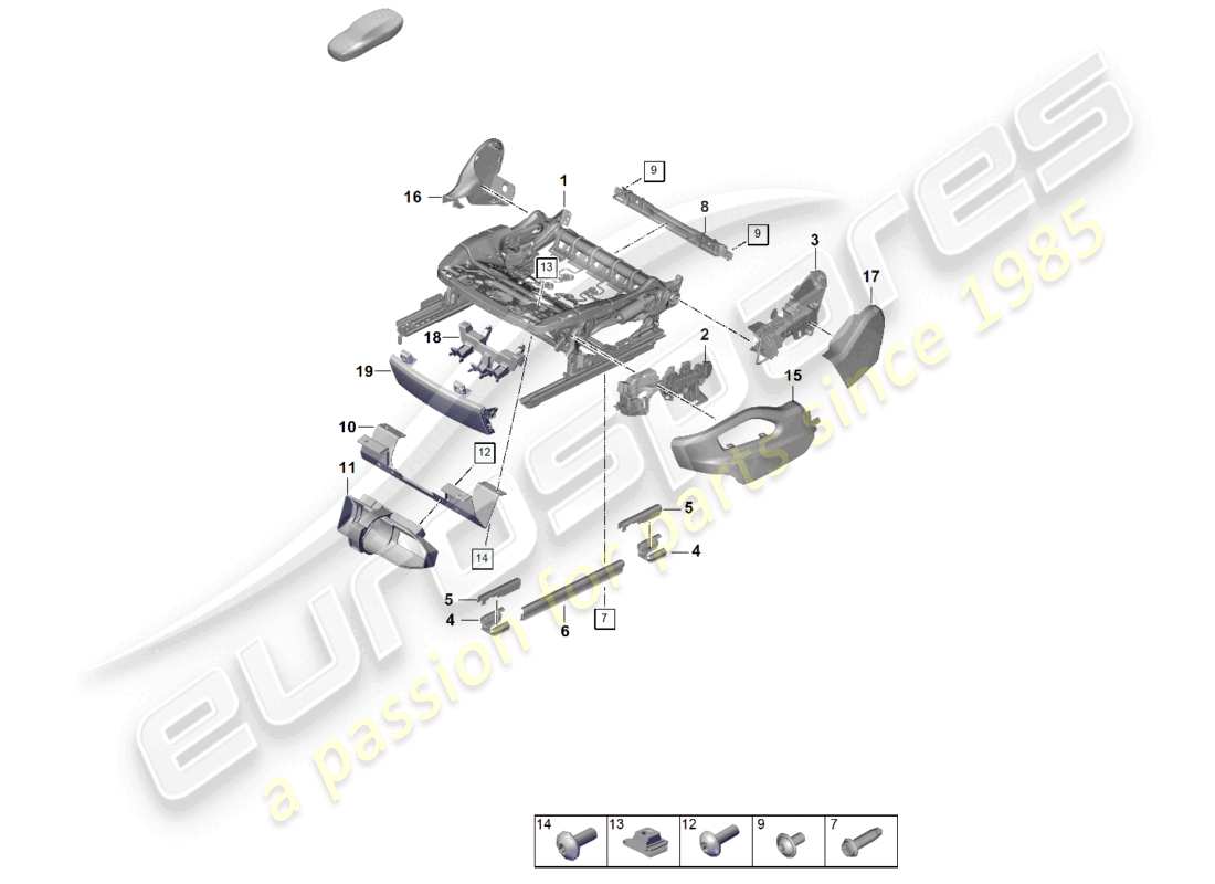 porsche 2025 (cayenne e3 pa) diagrama de piezas del asiento deportivo del marco del asiento