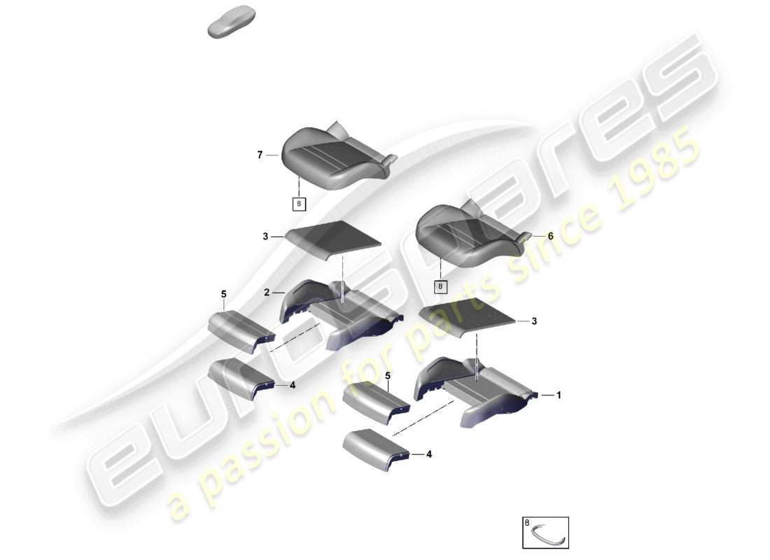 porsche 2025 (cayenne e3 pa) parte de espuma cojín del asiento asiento cómodo diagrama de piezas