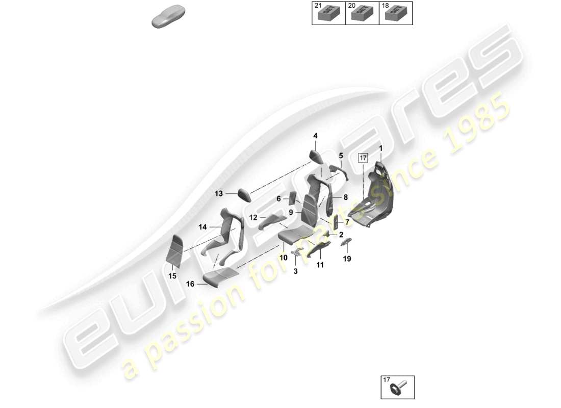 porsche 2026 (taycan 9j1-2) asiento de cubo marco del asiento fundas de asiento pieza de espuma diagrama de piezas
