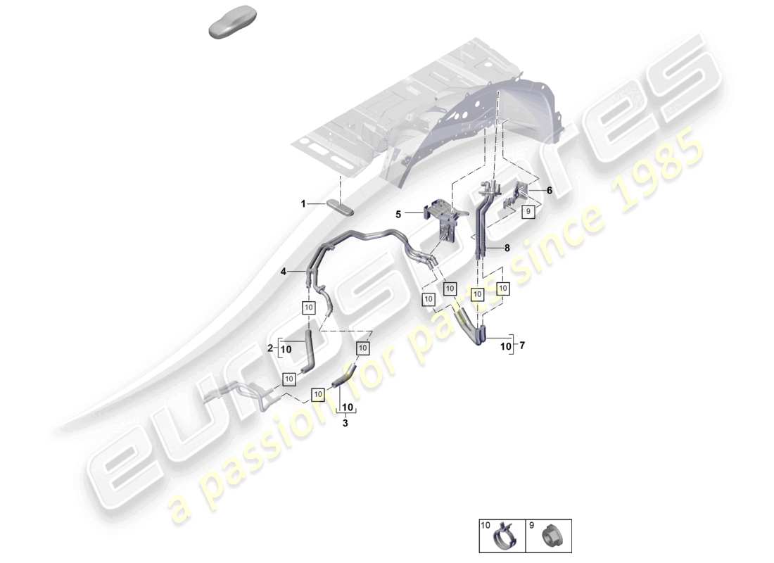 porsche 2023 (cayenne e3 pa) calefacción trasera sistema de refrigeración de la batería para vehículos con propulsión híbrida diagrama de piezas
