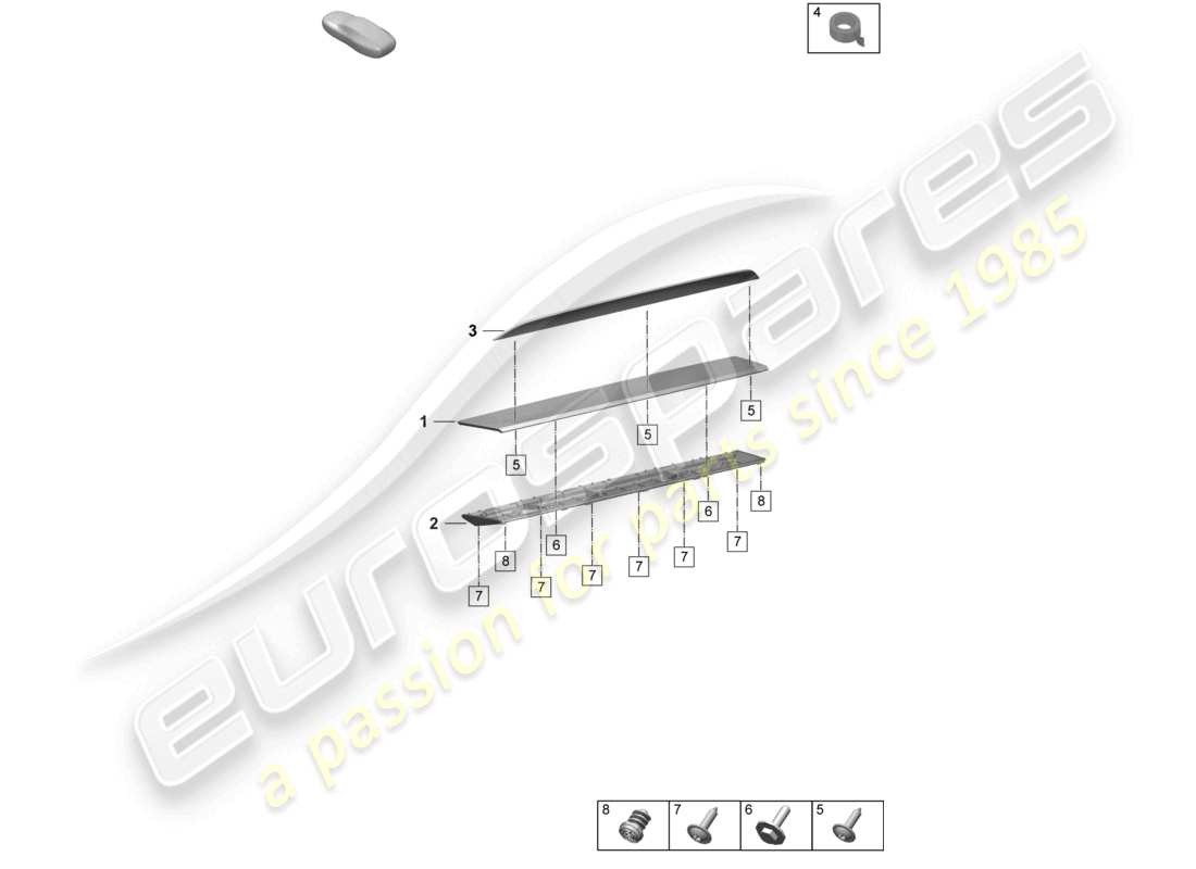 porsche 2025 (taycan 9j1-2) diagrama de piezas del spoiler trasero