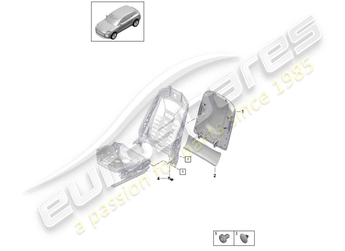 porsche 2021 (macan) carcasa del respaldo varios asiento estándar asiento confort asiento deportivo diagrama de piezas