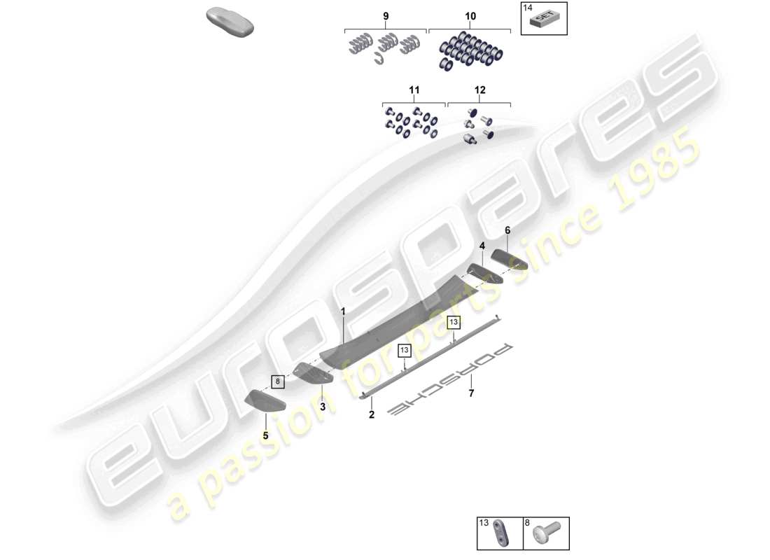 porsche 2024 (992-2 gt3/rs/st) diagrama de piezas del spoiler trasero