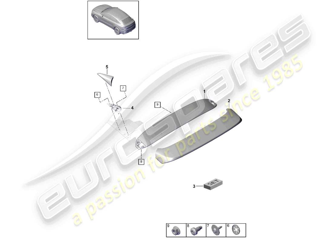 porsche 2023 (cayenne e3 pa) alerón de borde de techo coupé diagrama de piezas