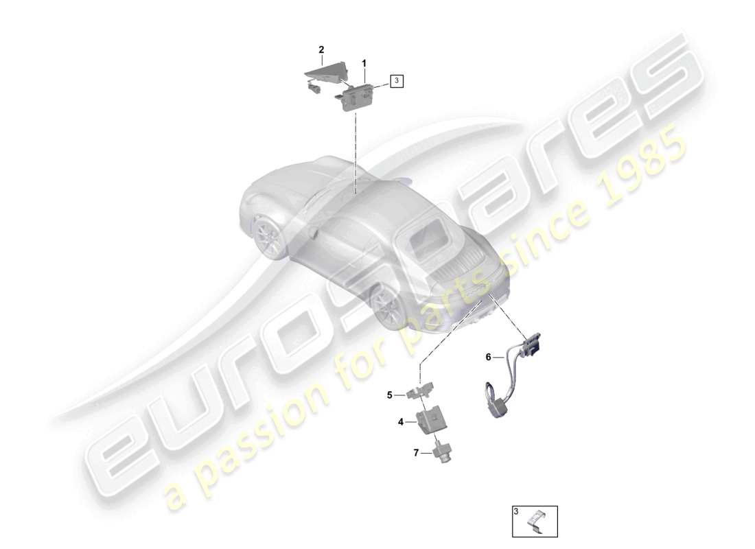 porsche 2024 (992-2) cámara frontal para programas de asistencia al conductor cámara de marcha atrás diagrama de piezas de vista superior real
