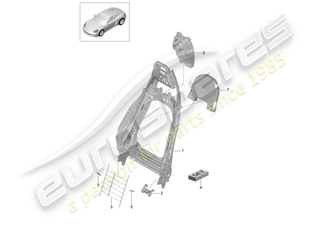 porsche 2024 (718 cayman) marco del respaldo soporte lumbar asiento deportivo accesorios diagrama de piezas