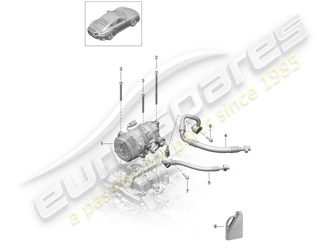 porsche 991 turbo (2018) diagrama de piezas del compresor