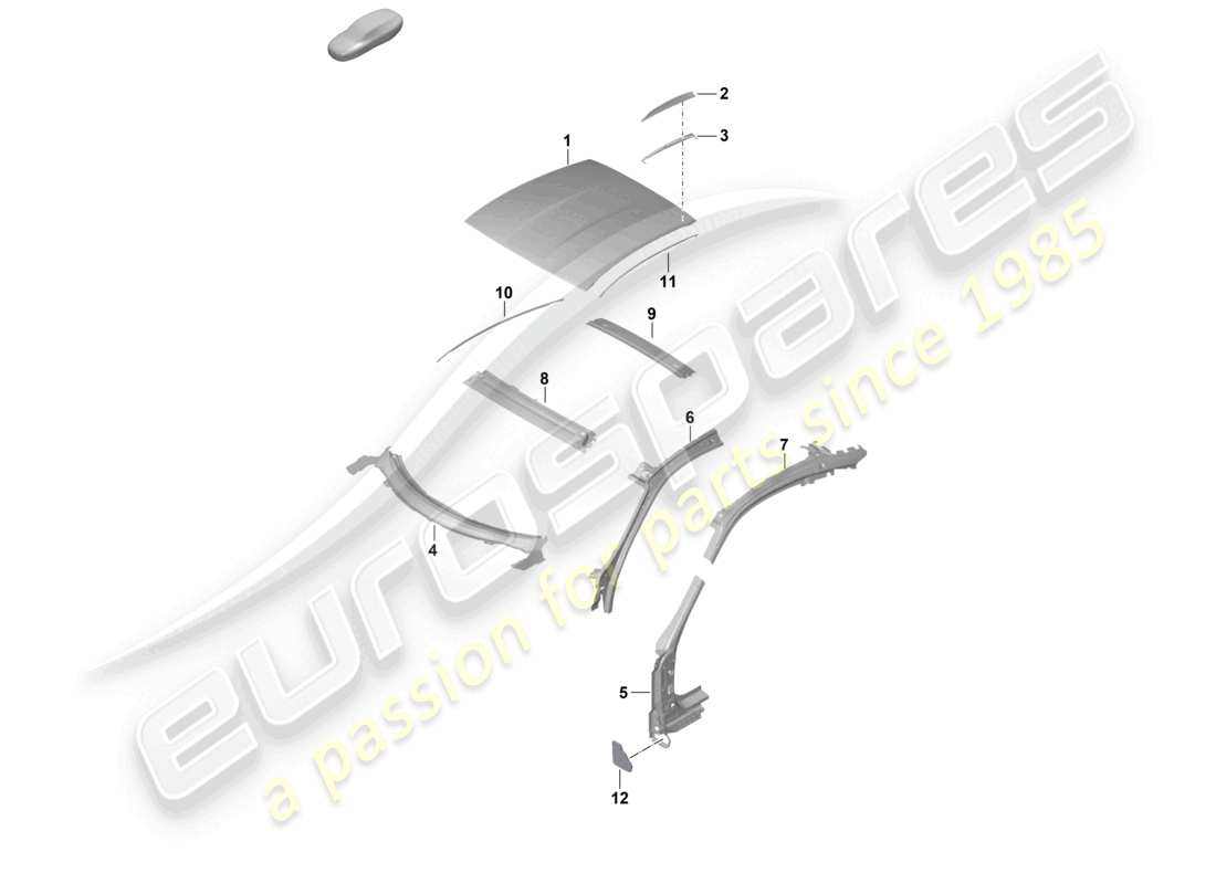 porsche 2021 (992-1 gt3/rs/st) diagrama de piezas del pilar a del techo gt3rs