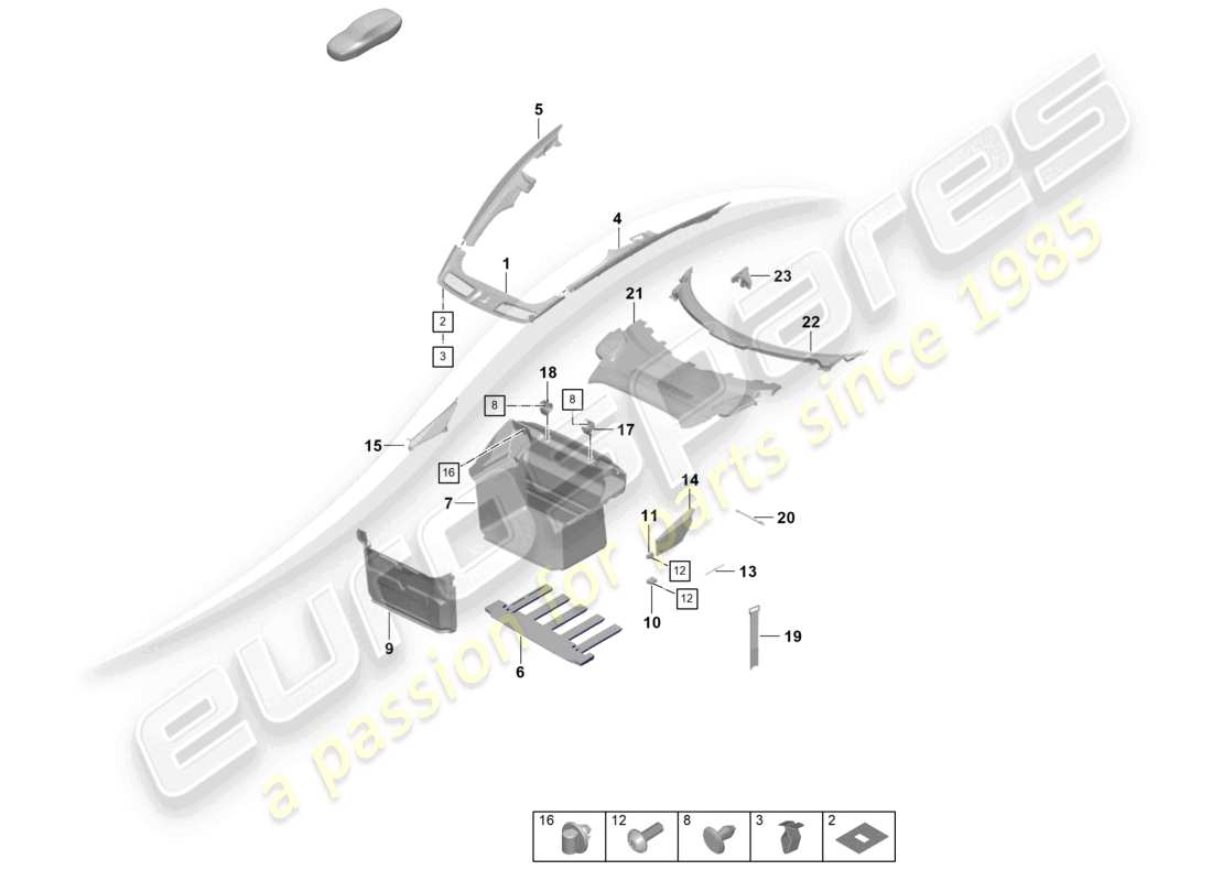 porsche 2022 (992-1) diagrama de piezas del dakar del revestimiento del maletero 911