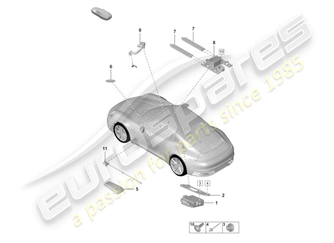 porsche 2022 (992-1) diagrama de piezas de la tarjeta del conductor para el seguimiento de vehículos vts de partes individuales