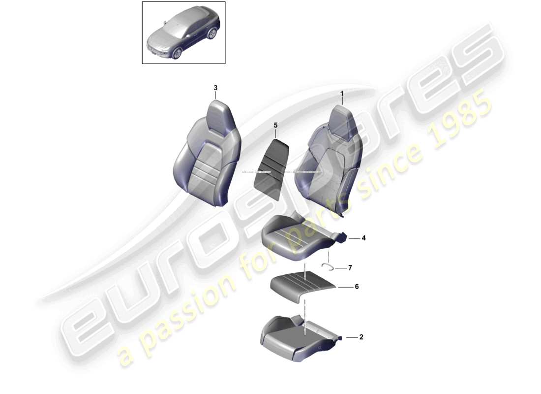 porsche 2023 (cayenne e3 9ya/9yb) parte de espuma funda de asiento asiento deportivo diagrama de piezas