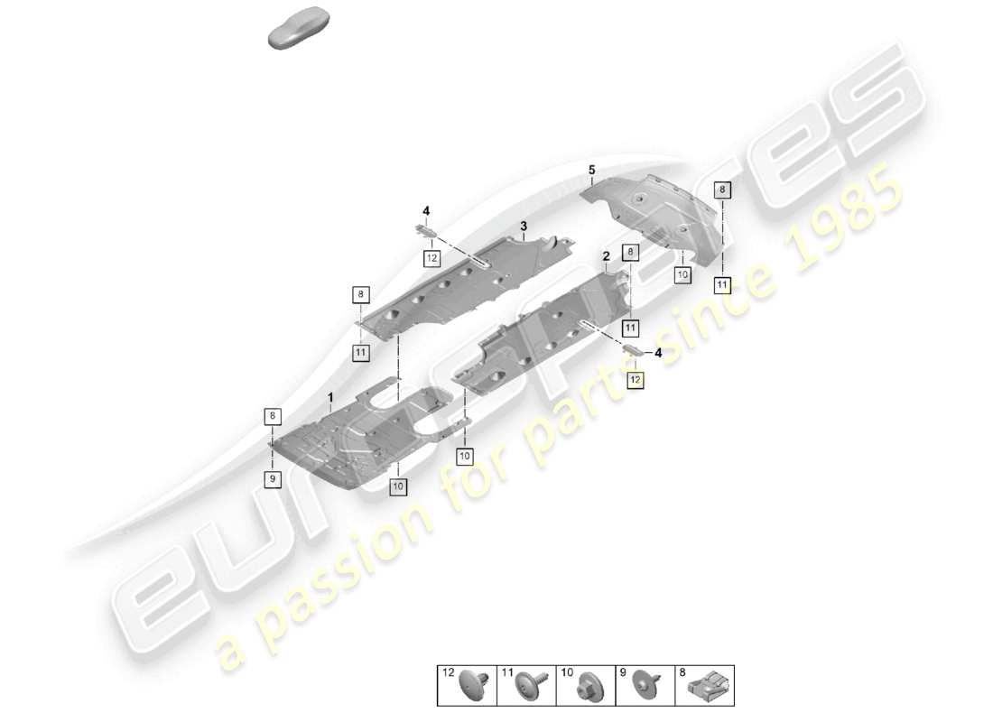 porsche 2026 (panamera 976) diagrama de piezas del revestimiento de bajos