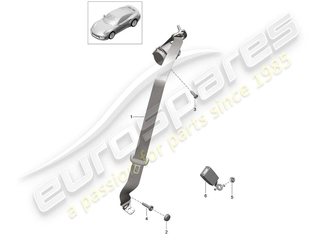porsche 2018 (991-2 turbo) cinturón de seguridad de tres puntos diagrama de piezas