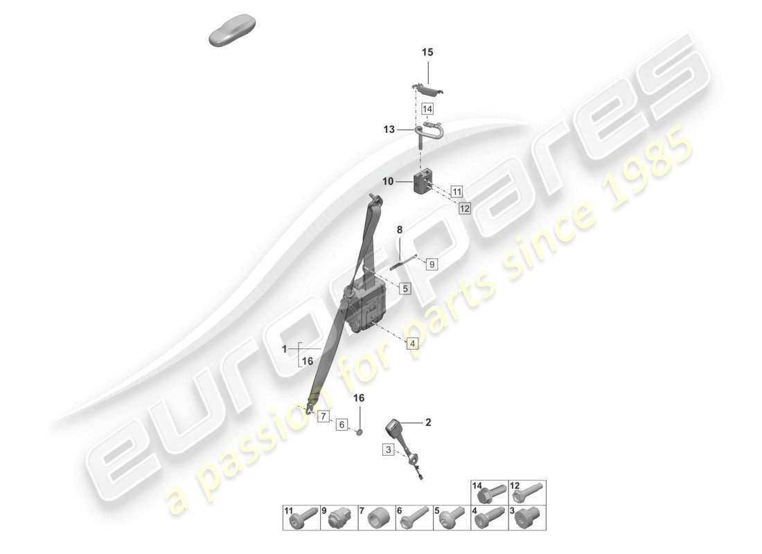 porsche 2024 (992-2) diagrama de piezas del cierre del cinturón de seguridad de tres puntos