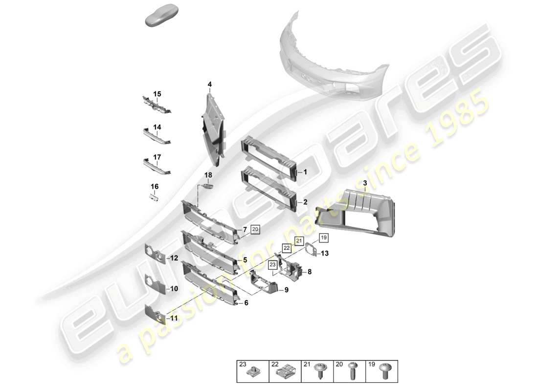 porsche 2024 (992-2) diagrama de piezas de la guía de aire del parachoques delantero y piezas individuales
