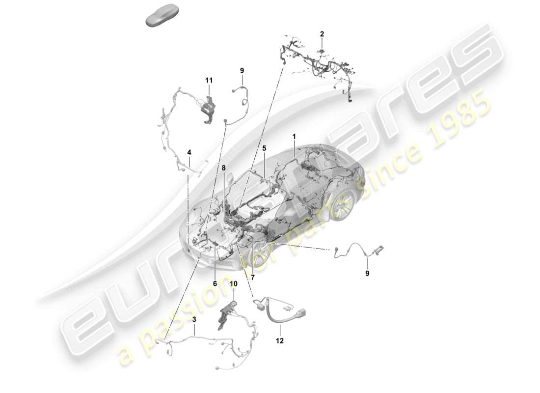 porsche 2020 (992-1 turbo / s) diagrama de piezas del extremo delantero del parachoques con juego de cables