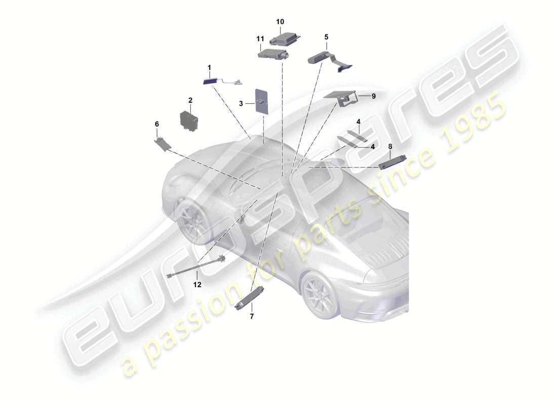 porsche 2024 (992-2) diagrama de la parte frontal de la antena