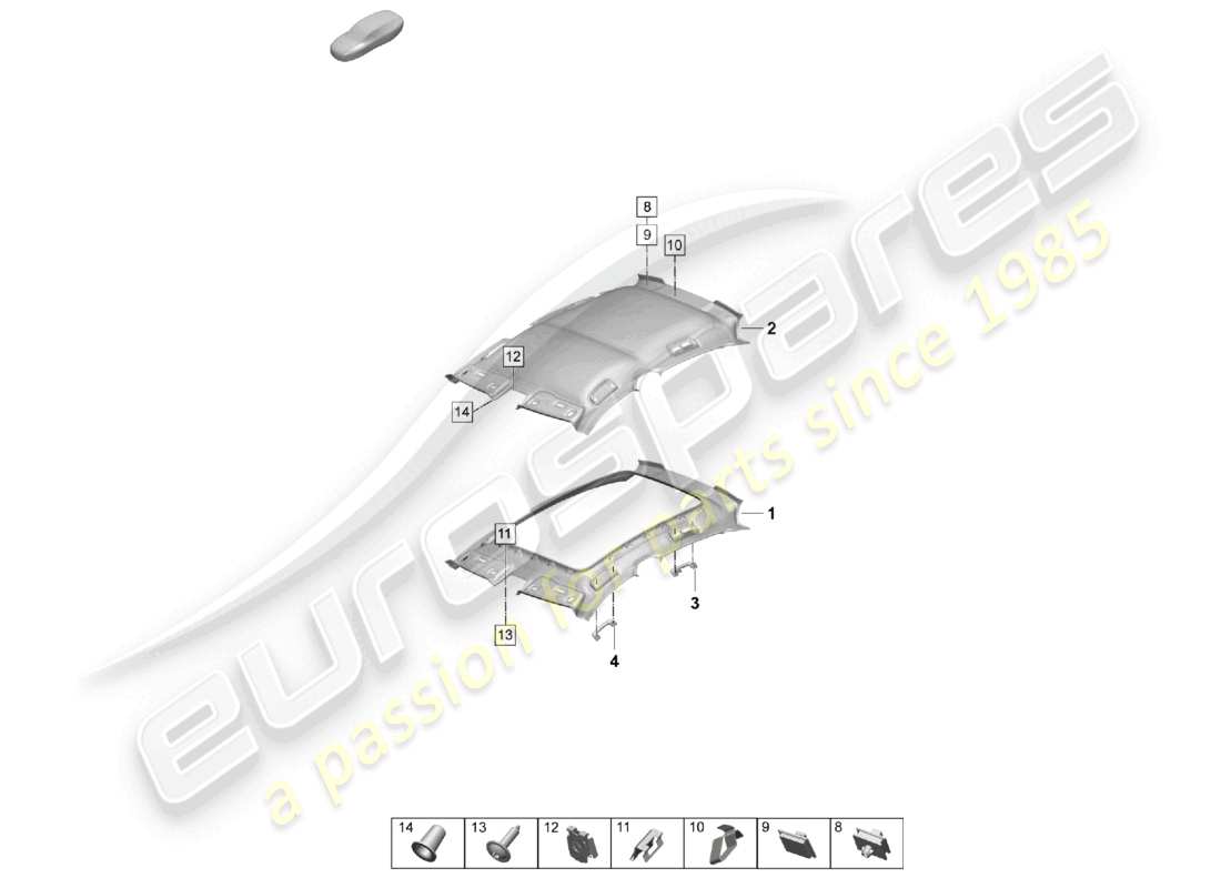 porsche 2026 (taycan 9j1-2) moldura del techo revestimiento del techo moldeado accesorios diagrama de piezas