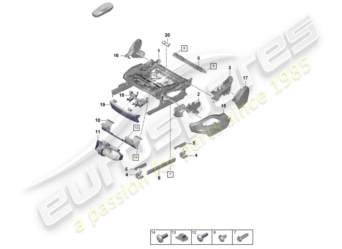 porsche 2025 (cayenne e3 pa) estructura del asiento asiento estándar diagrama de piezas