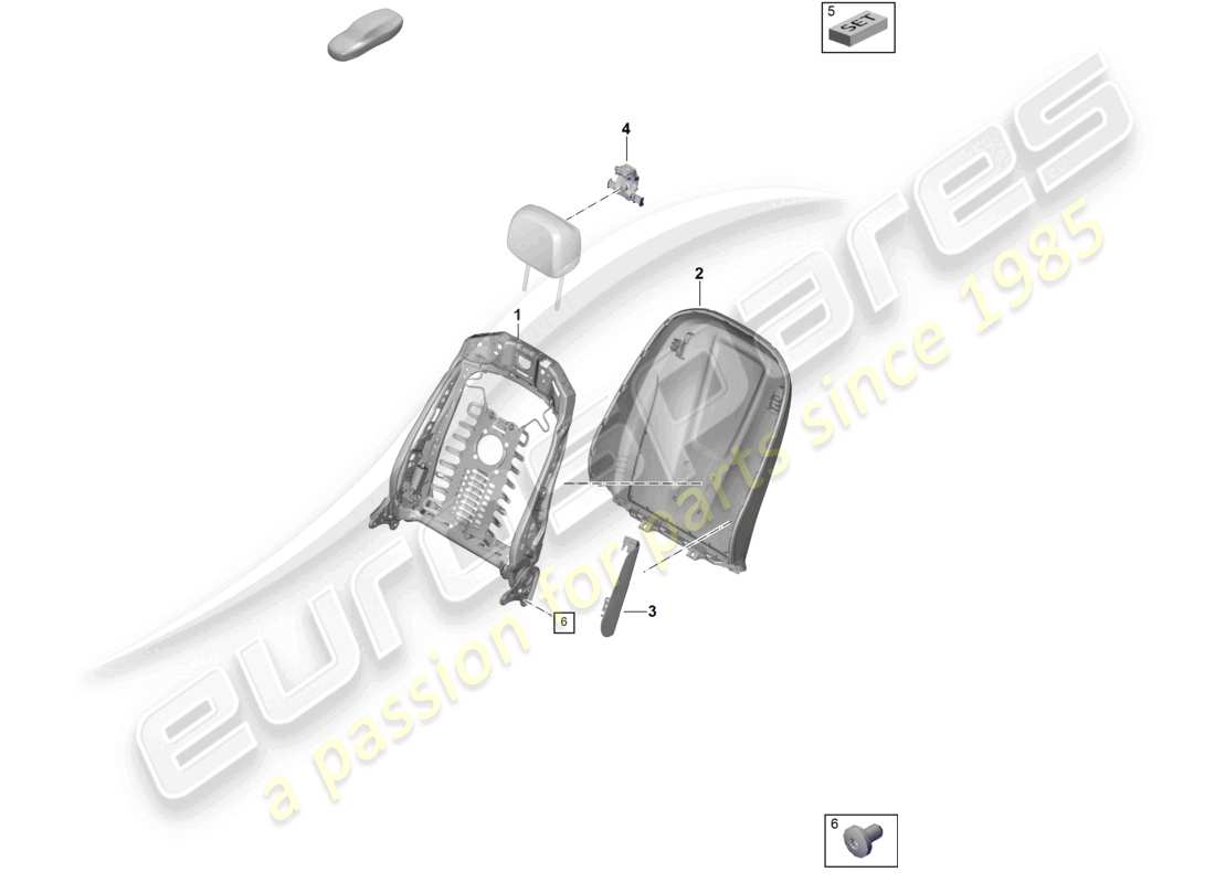 porsche 2025 (cayenne e3 pa) marco del respaldo funda del respaldo asiento estándar asiento confort diagrama de piezas