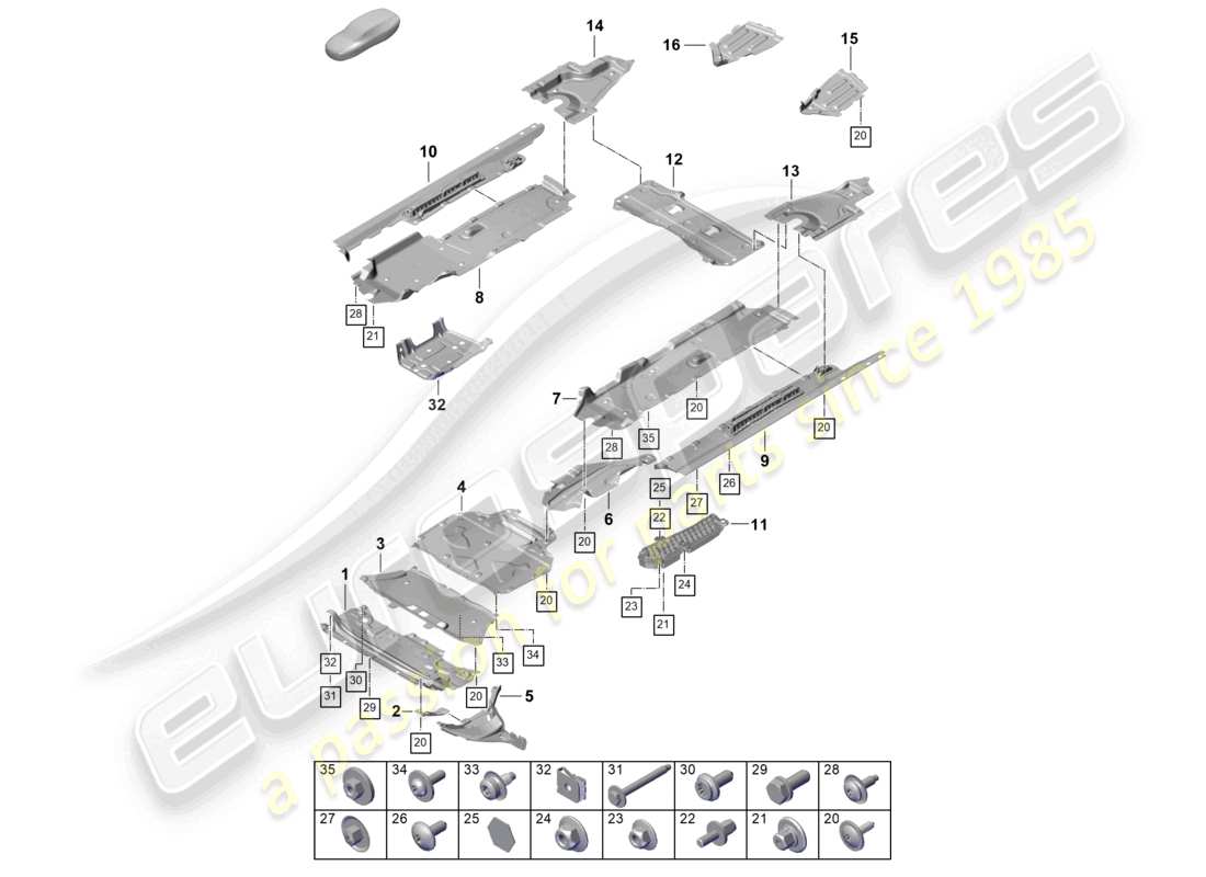 porsche 2025 (cayenne e3 pa) accesorios para bajos de carrocería trim offroad diagrama de piezas
