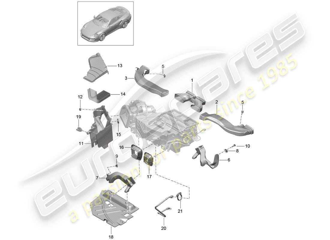 porsche 991 turbo (2018) diagrama de piezas del conducto de aire