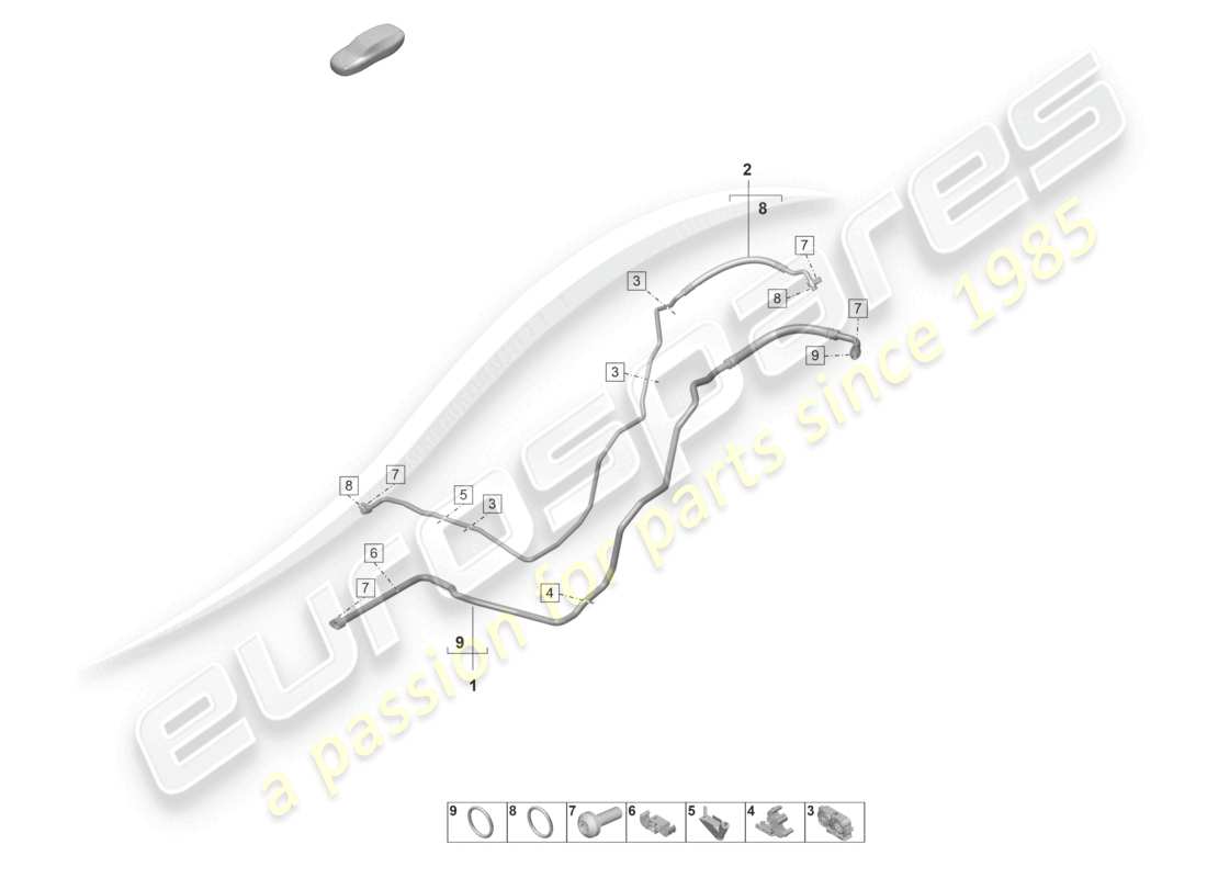 porsche 2021 (992-1 gt3/rs/st) diagrama de piezas de la línea de refrigerante trasera del aire acondicionado