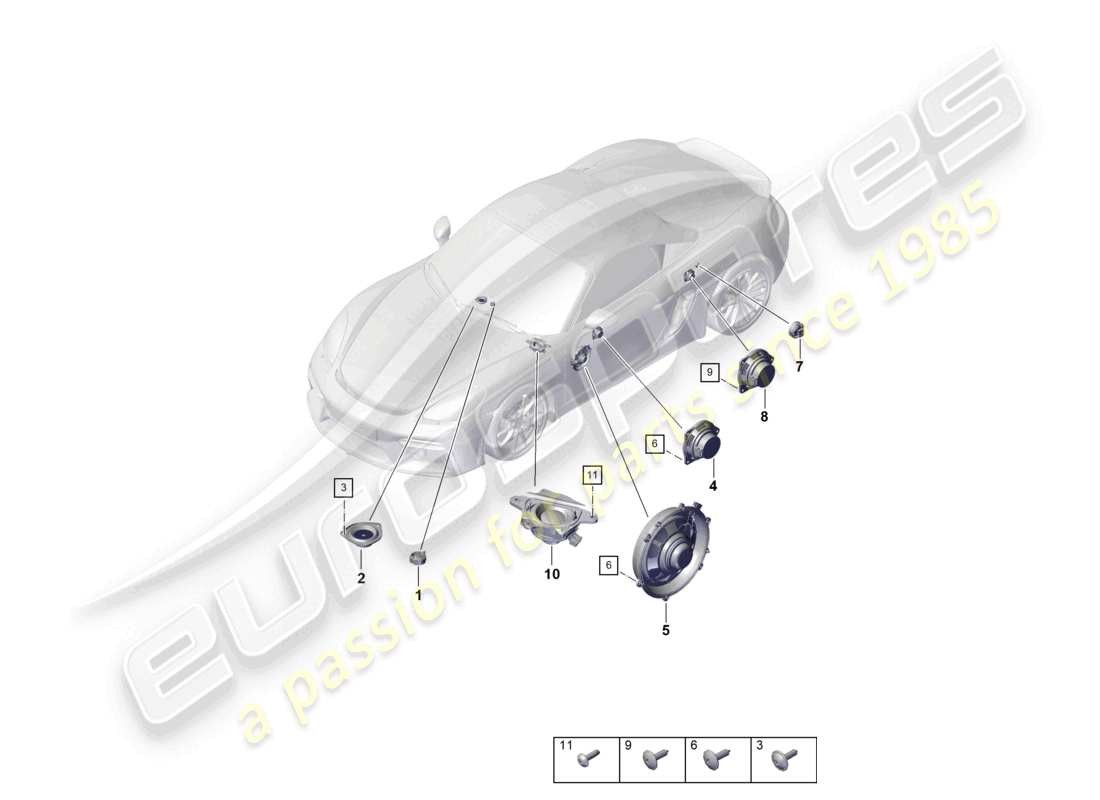 porsche 2021 (718 boxster spyder) diagrama de piezas del altavoz