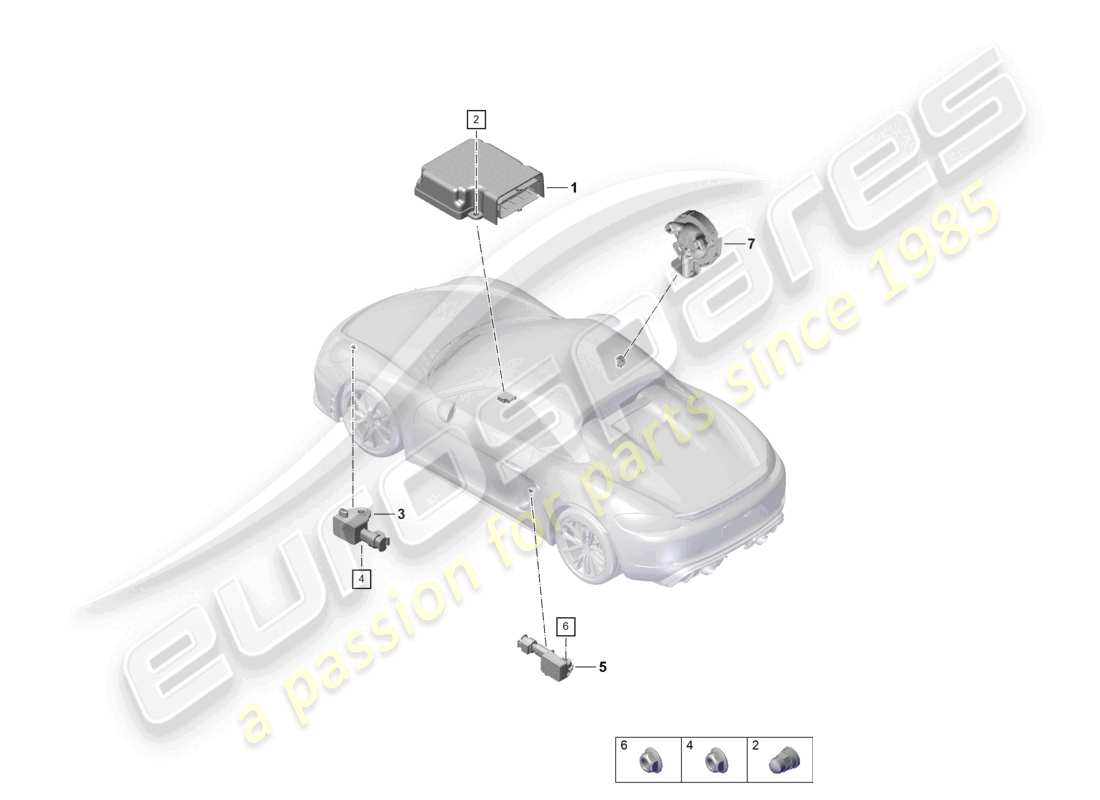 porsche 2021 (718 boxster spyder) unidad de control del airbag sensor de presión diagrama de piezas del airbag