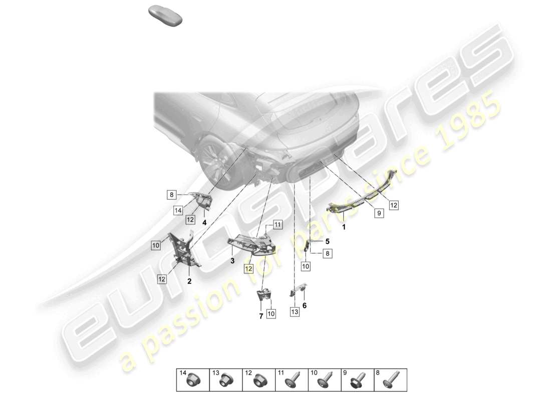 porsche 2026 (taycan 9j1-2) fijaciones parachoques trasero diagrama de piezas