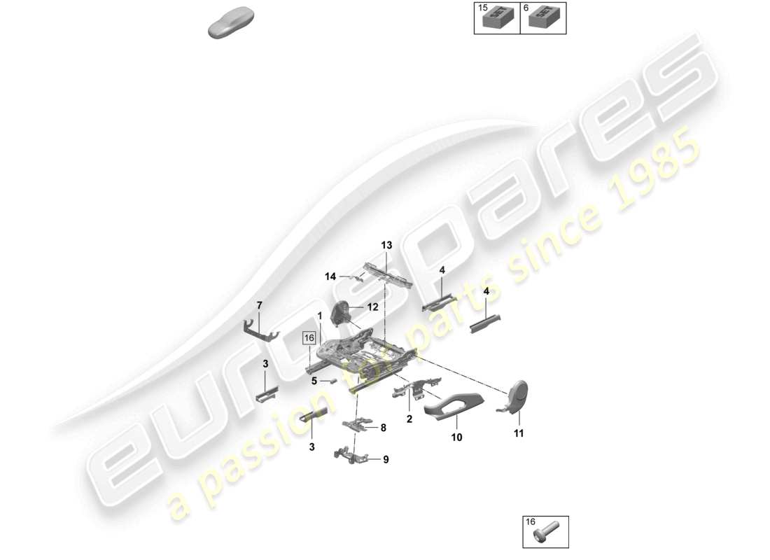 porsche 2025 (macan-e) estructura del asiento asiento confort asiento deportivo diagrama de piezas