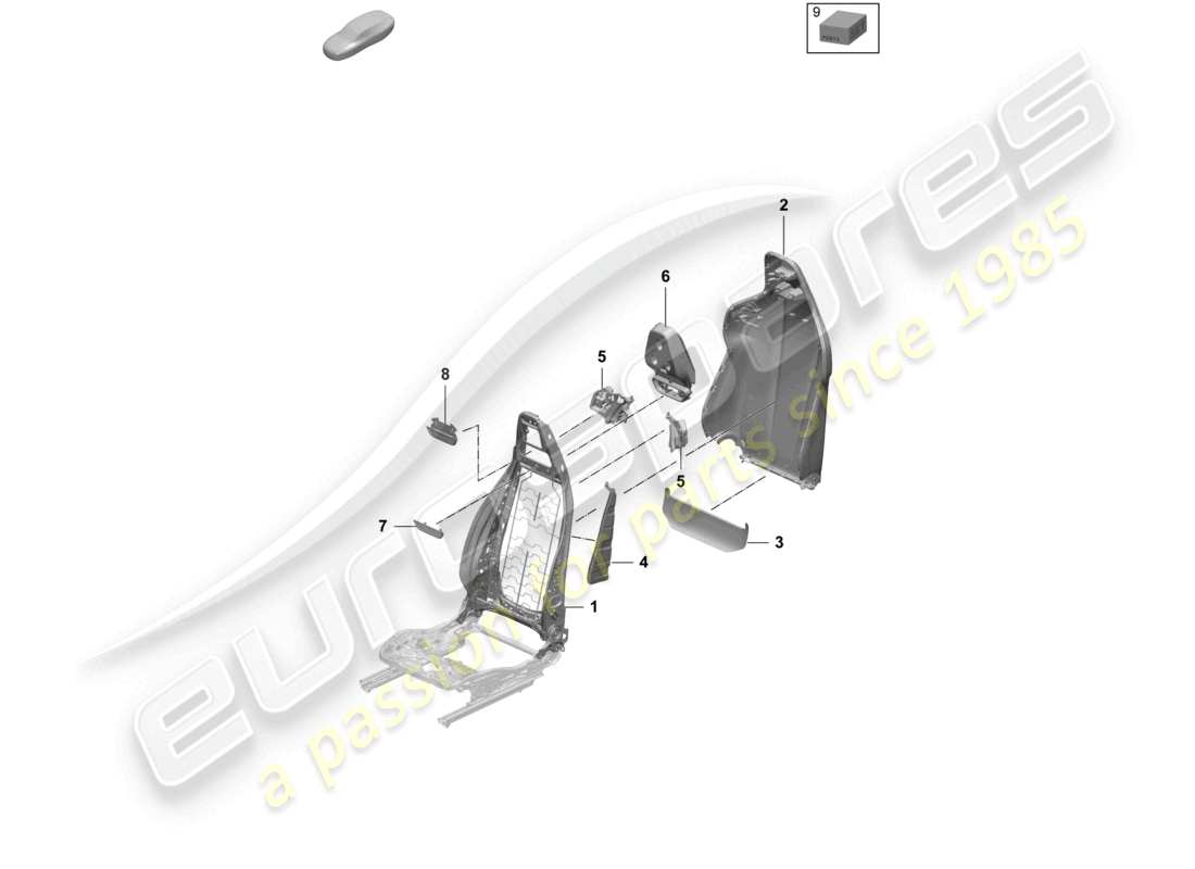 porsche 2025 (macan-e) marco del respaldo funda del respaldo asiento deportivo diagrama de piezas