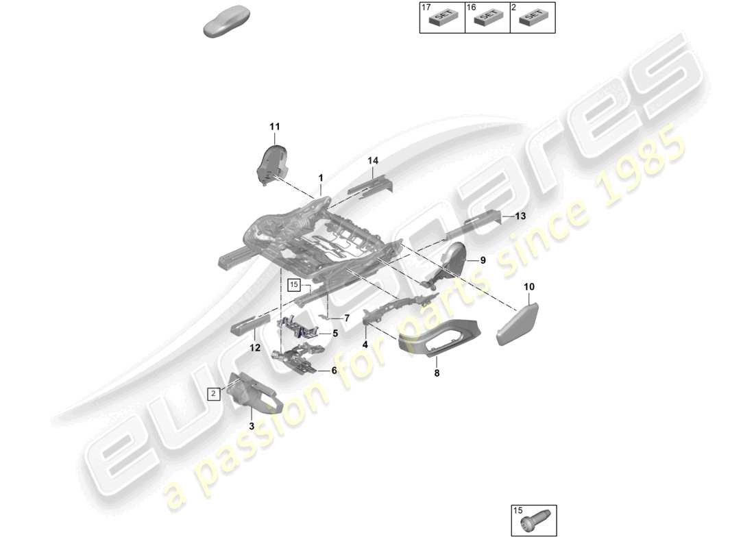 porsche 2025 (panamera 976) estructura del asiento asiento estándar diagrama de piezas