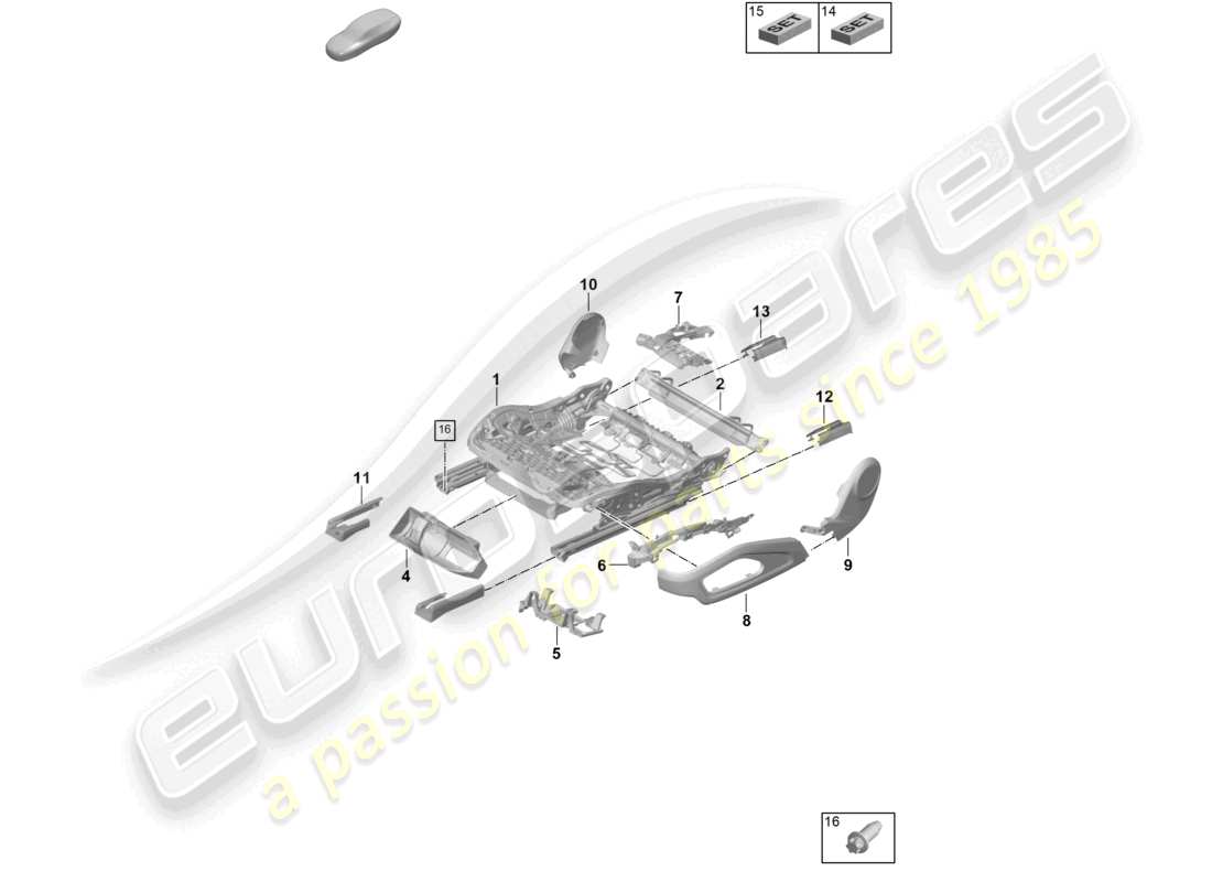 porsche 2025 (992-2 gt3) diagrama de piezas varias del armazón del asiento accesorios