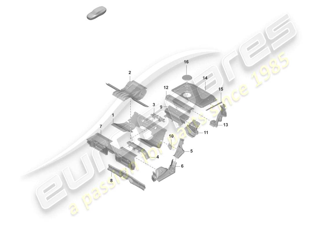 porsche 2021 (taycan 9j1-1) diagrama de piezas del soporte del asiento de la placa inferior trasera del extremo trasero