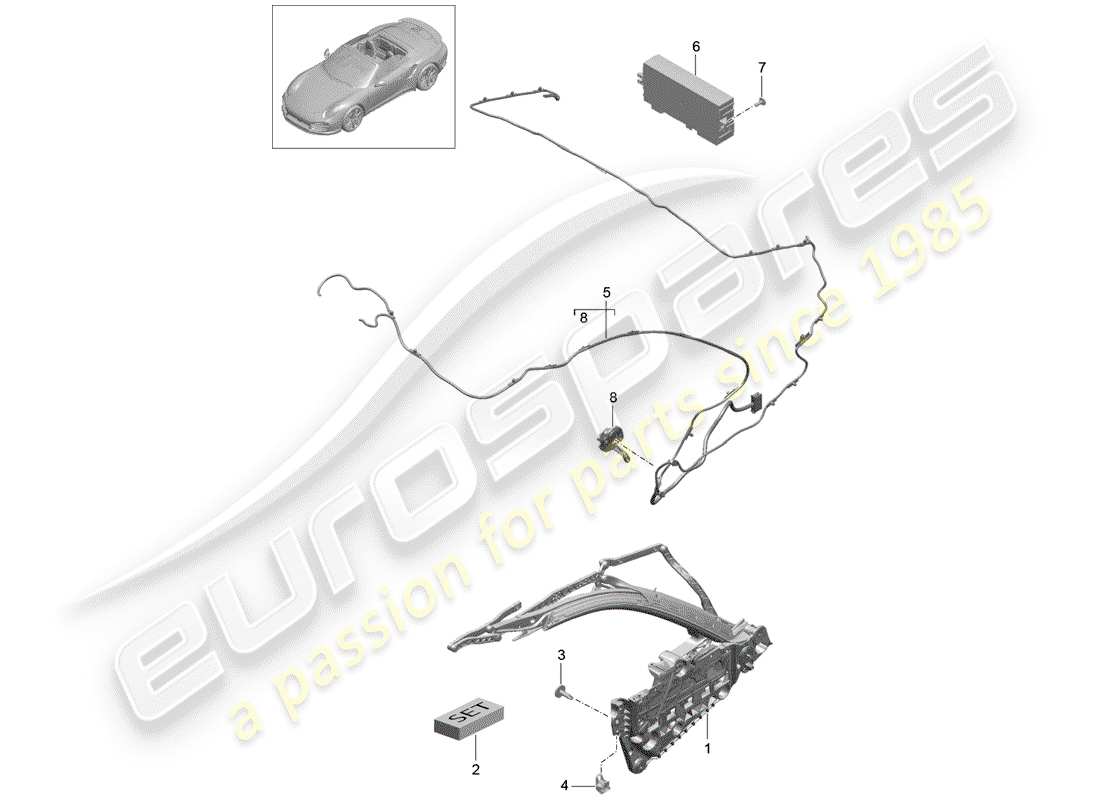 porsche 991 turbo (2018) diagrama de piezas del marco superior