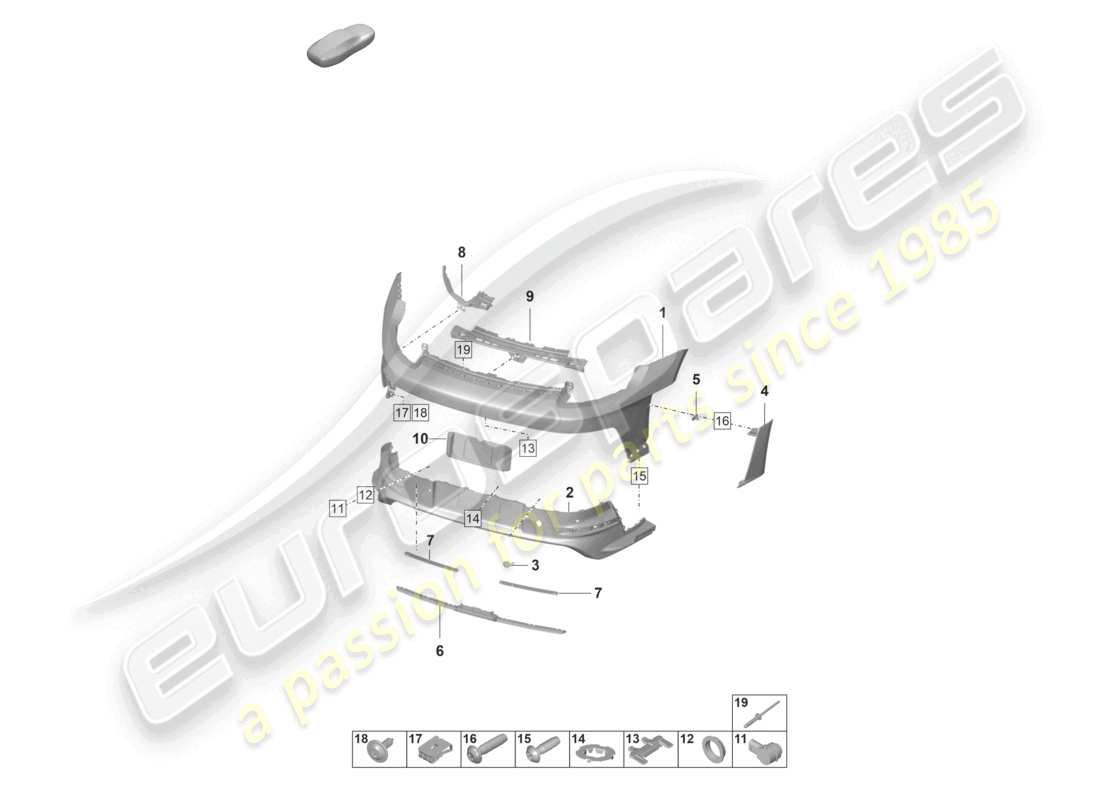 porsche 2021 (992-1 gt3/rs/st) diagrama de piezas del parachoques trasero gt3 rs