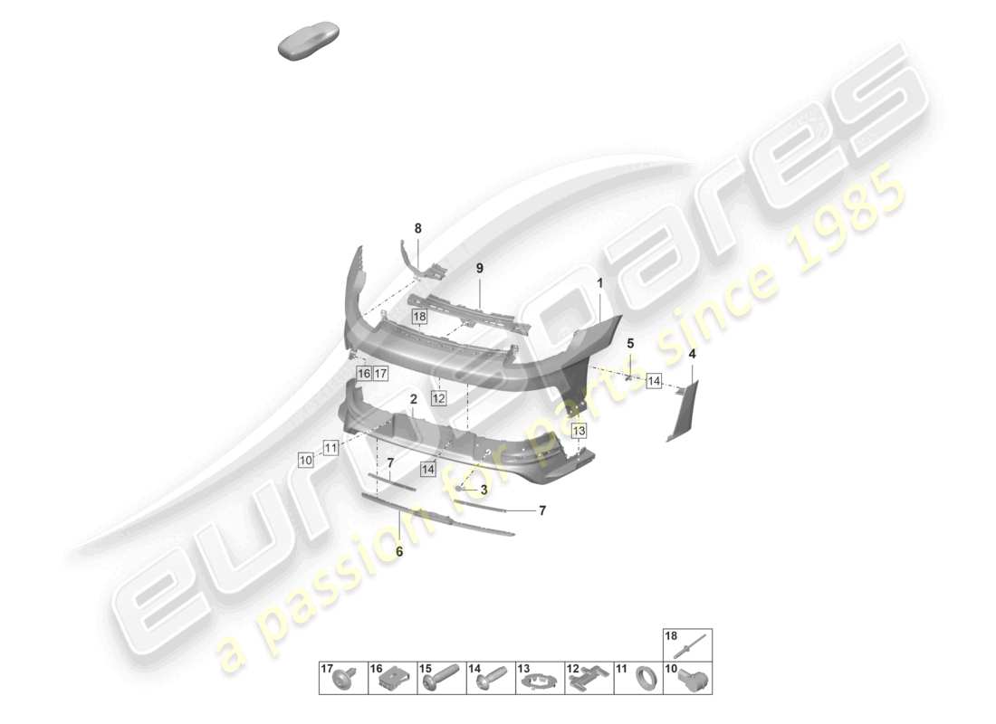 porsche 2021 (992-1 gt3/rs/st) diagrama de piezas del parachoques trasero gt3 rs