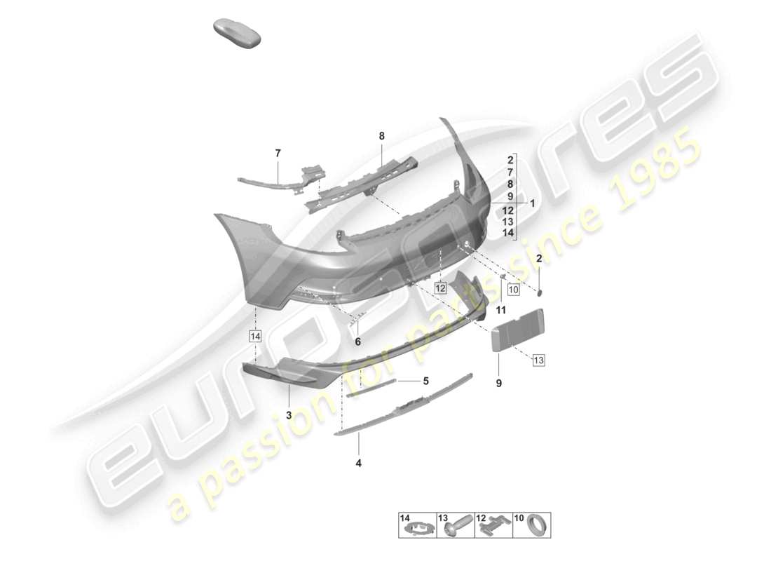porsche 2021 (992-1 gt3/rs/st) diagrama de piezas del parachoques trasero gt3
